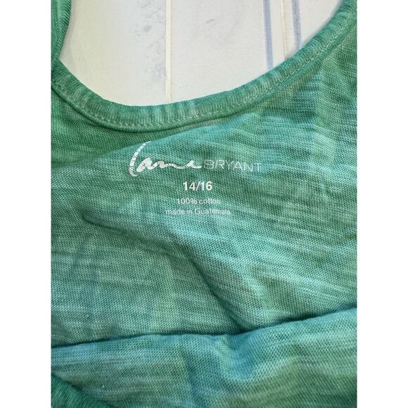 Lane Bryant Green Pullover Top Flutter Sleeve Sleeveless Sz 14/16 100% Cotton - Picture 3 of 5